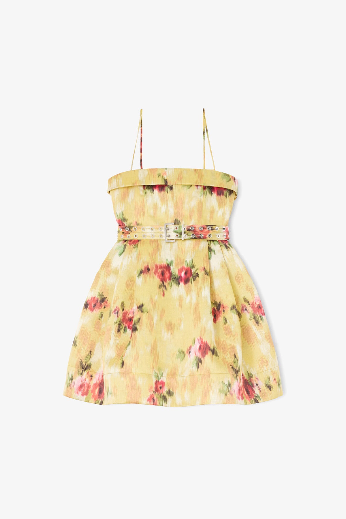 Dress in Yellow Printed Satin
