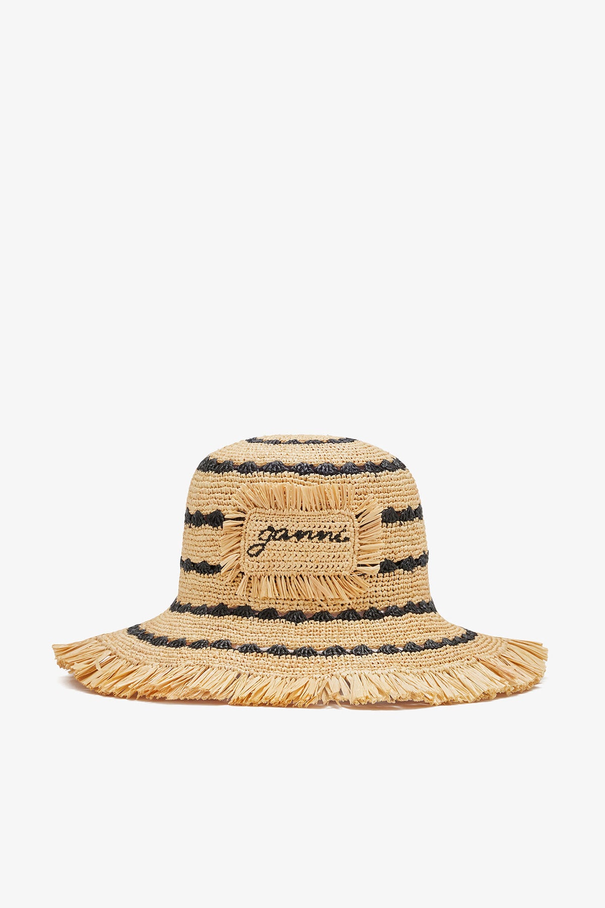 Multicolour Bucket Hat in Striped Raffia