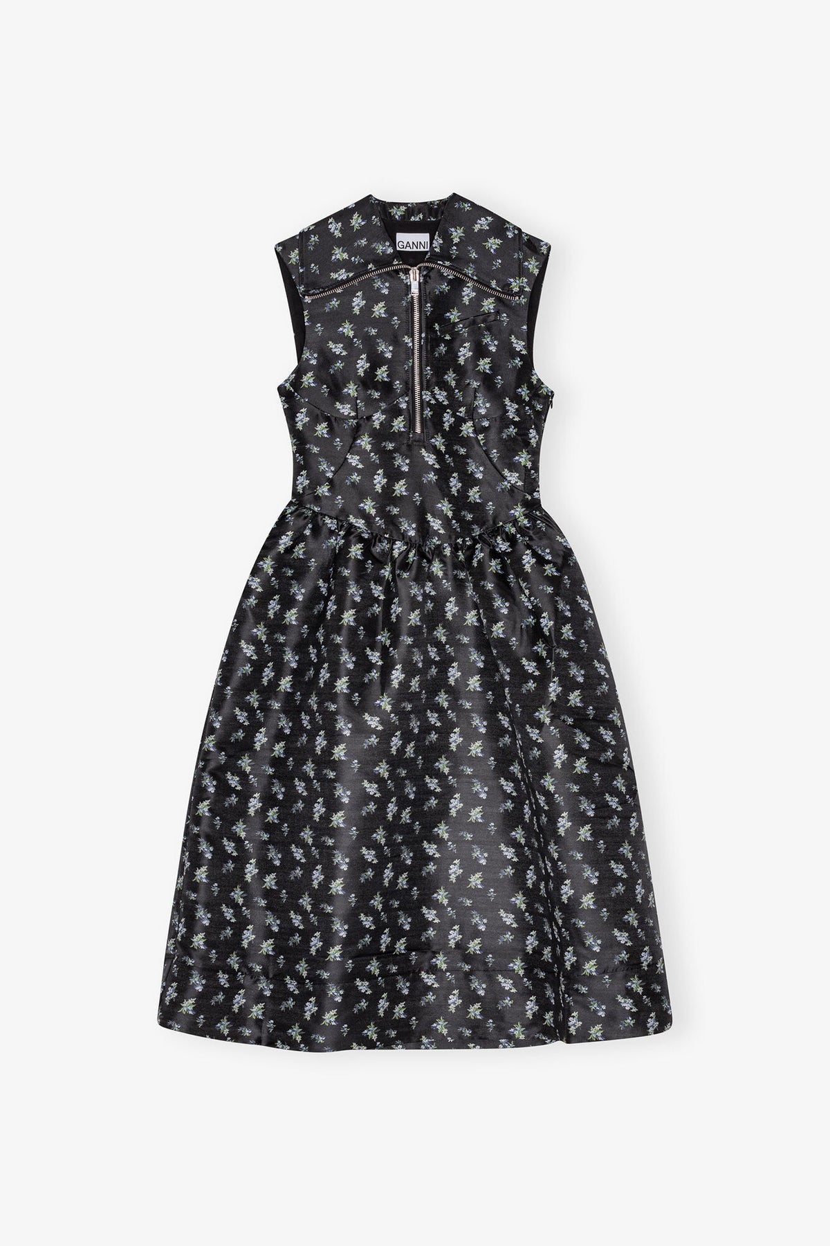 Black Floral Jacquard Midi Dress