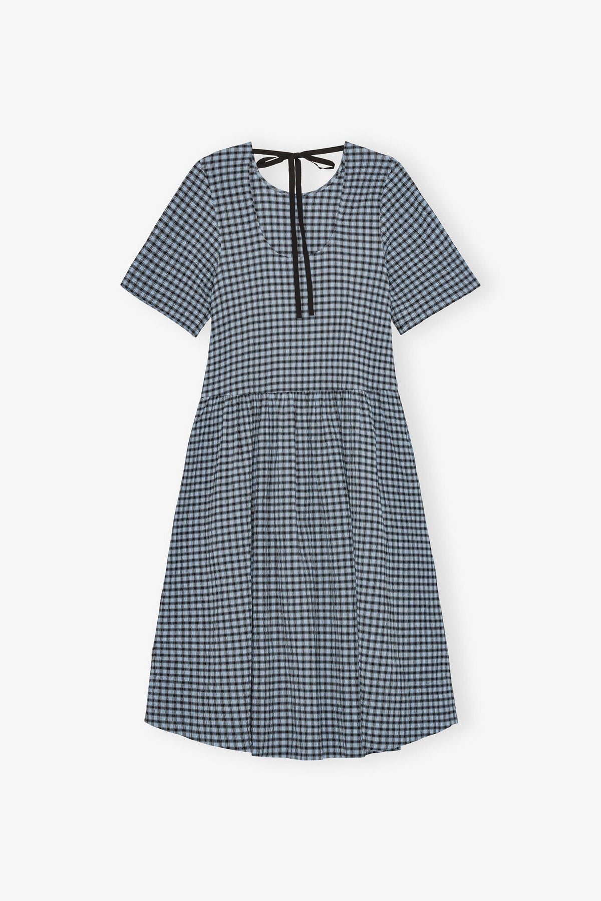 Blue Seersucker Check Midi Dress