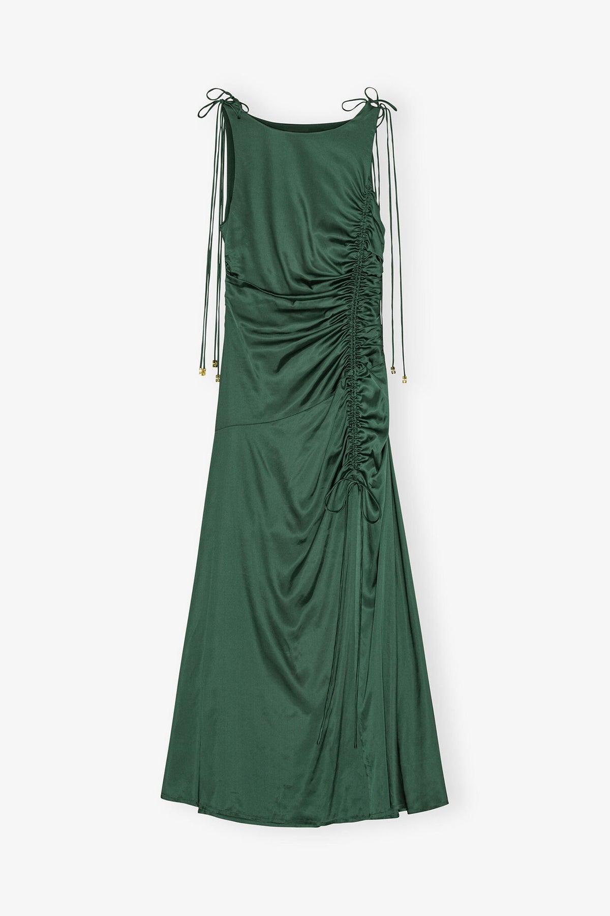 Green Satin Gathered Dress