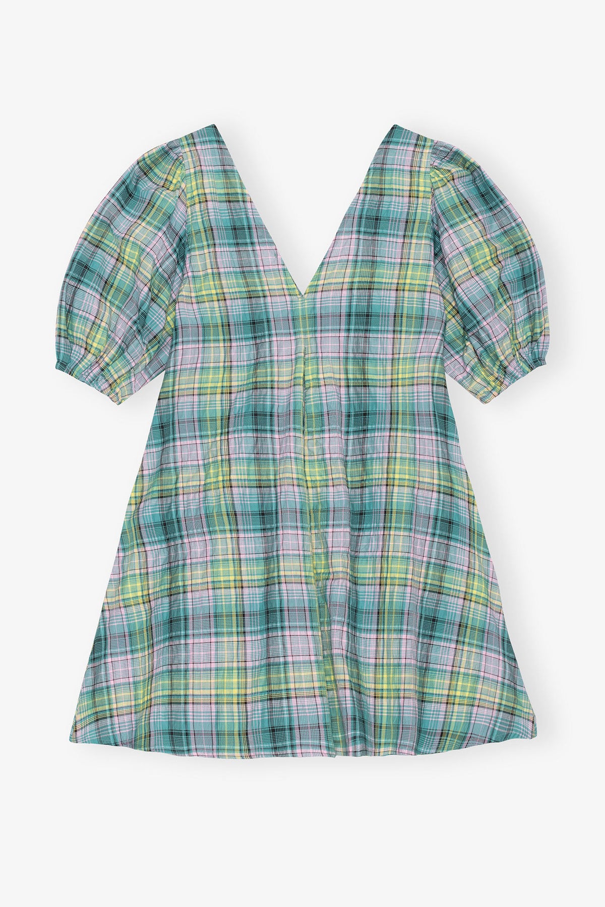 Seersucker Check V-Neck Mini Dress
