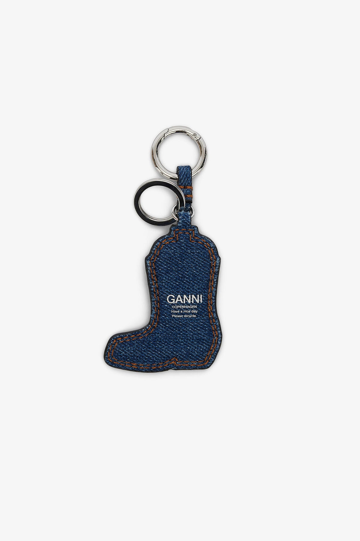 Navy Peony Western Boot Keyring in Denim