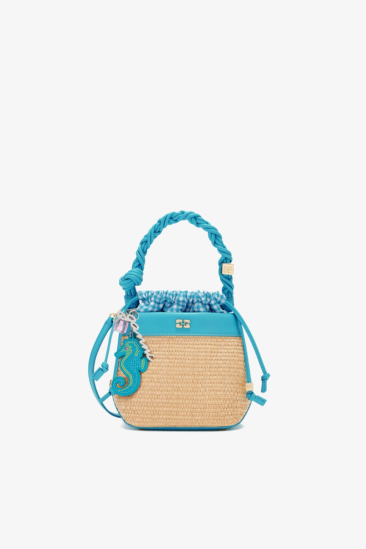 Scuba Blue Bou Bucket Bag in Raffia