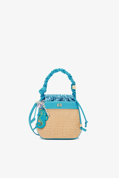 Scuba Blue Bou Bucket Bag in Raffia