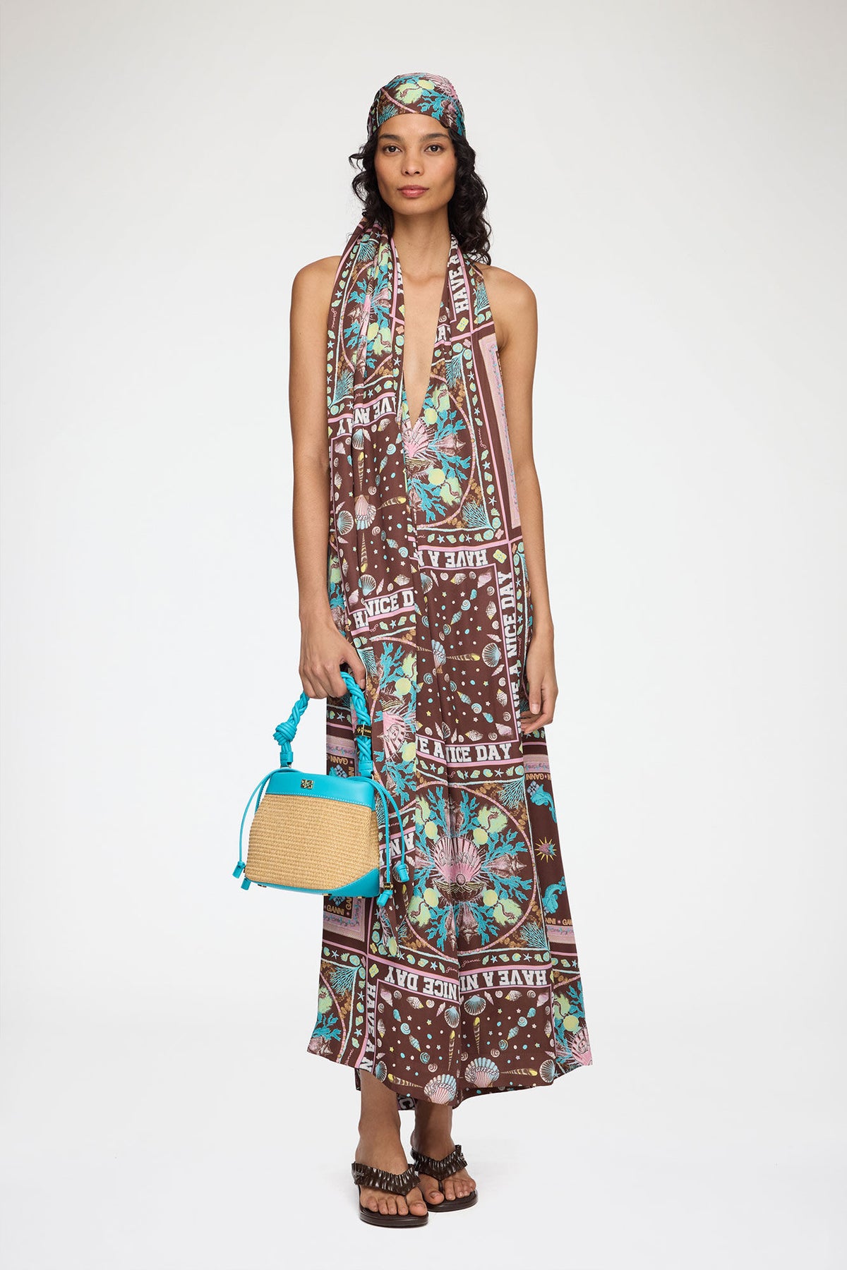 Scuba Blue Bou Bucket Bag in Raffia