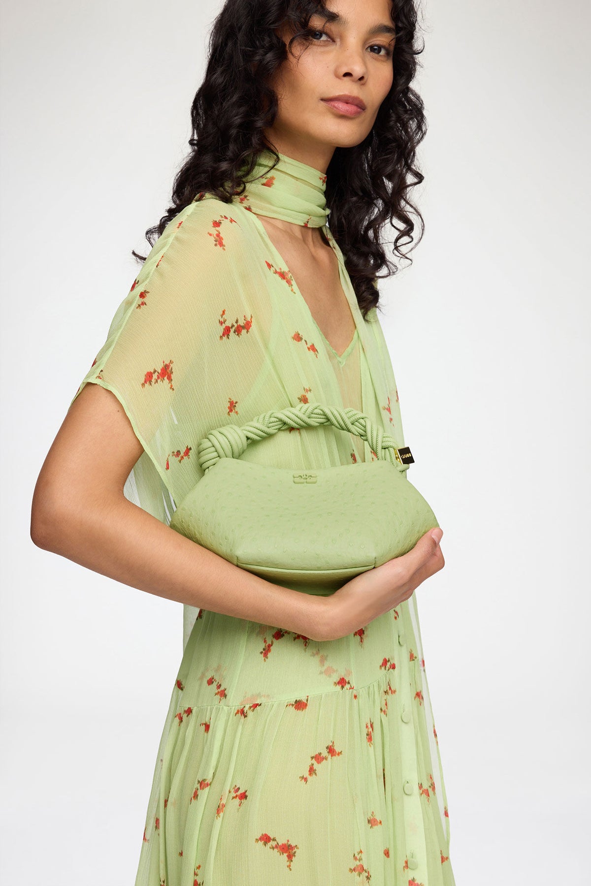 Lily Green Mini Bou Bag in Green Ostrich