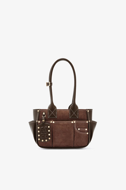 Chicory Coffee Small Posy Bag in Brown Suede
