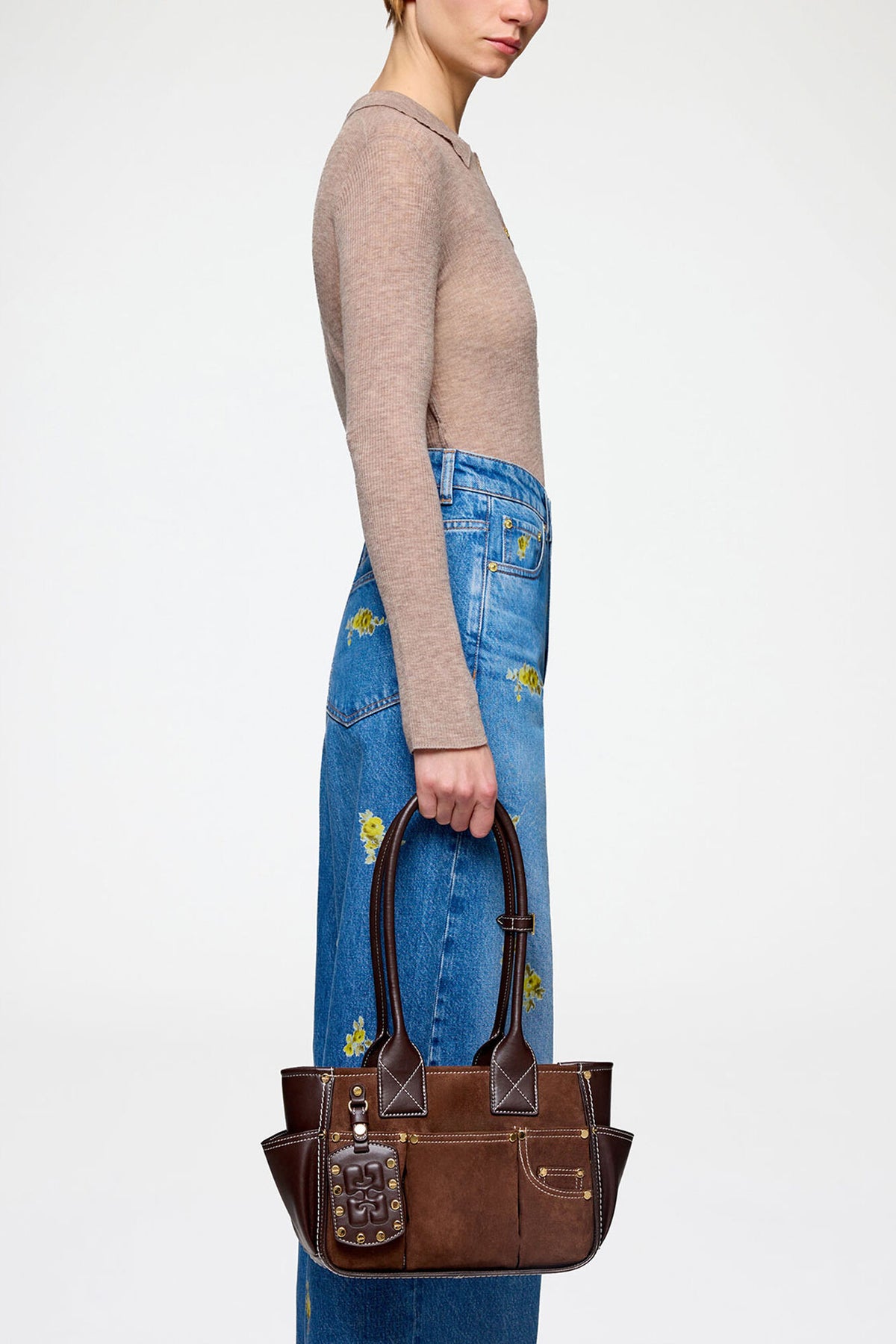 Chicory Coffee Small Posy Bag in Brown Suede