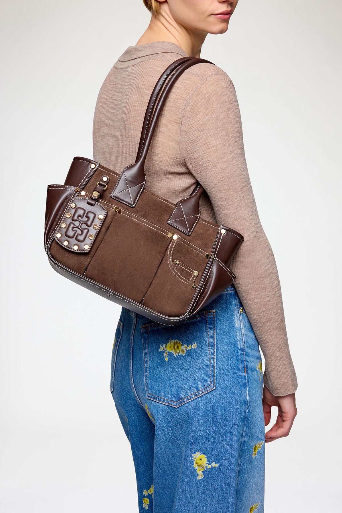 Chicory Coffee Small Posy Bag in Brown Suede