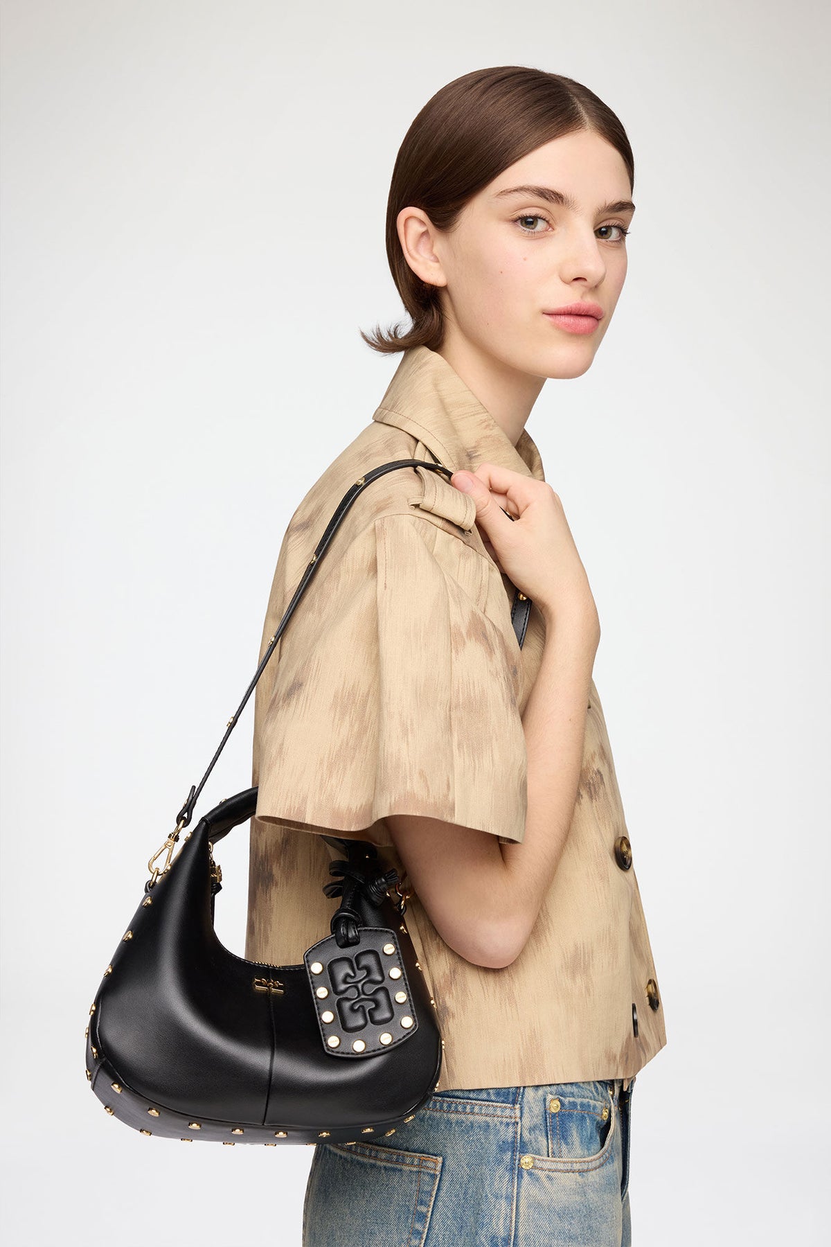 Black Mini Hobo Bag Studs in Black