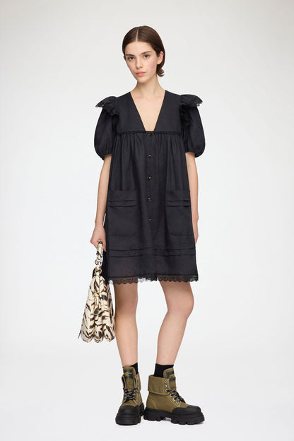 Mini Dress in Black Linen