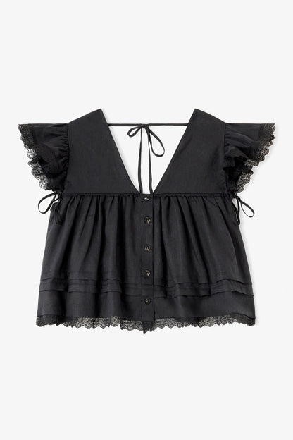 Blouse in Black Linen