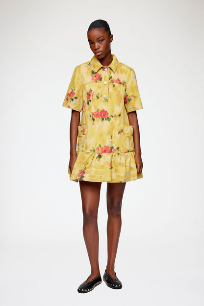 Dress in Yellow Printed Denim