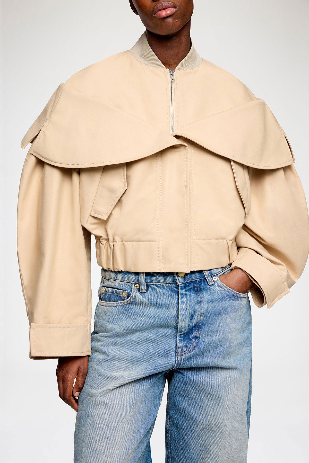 Bomber in Beige Cotton