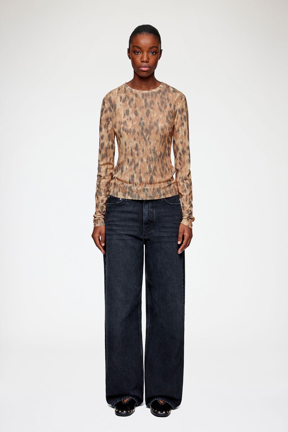 Long-sleeve Top in Printed Marl Mesh