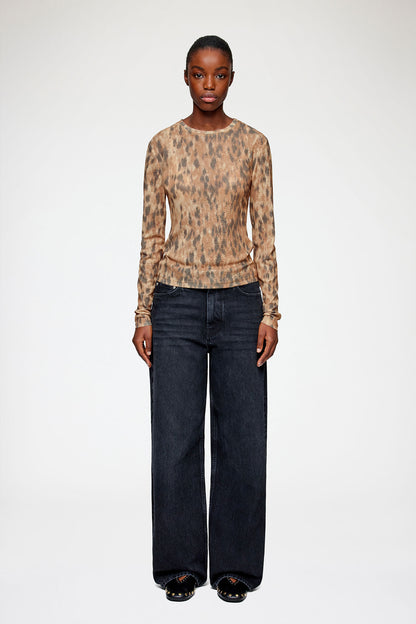 Long-sleeve Top in Printed Marl Mesh