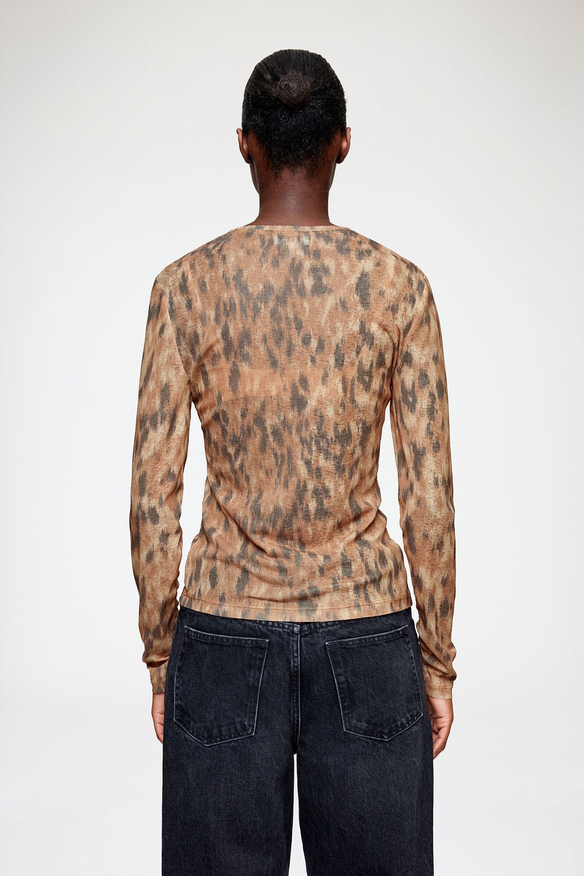 Long-sleeve Top in Printed Marl Mesh