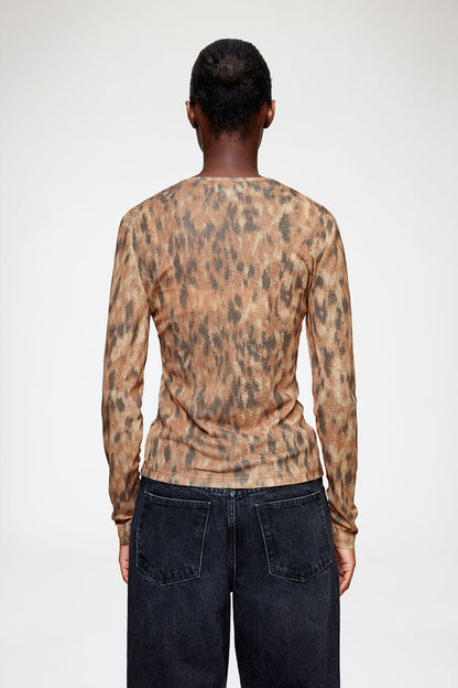 Long-sleeve Top in Printed Marl Mesh