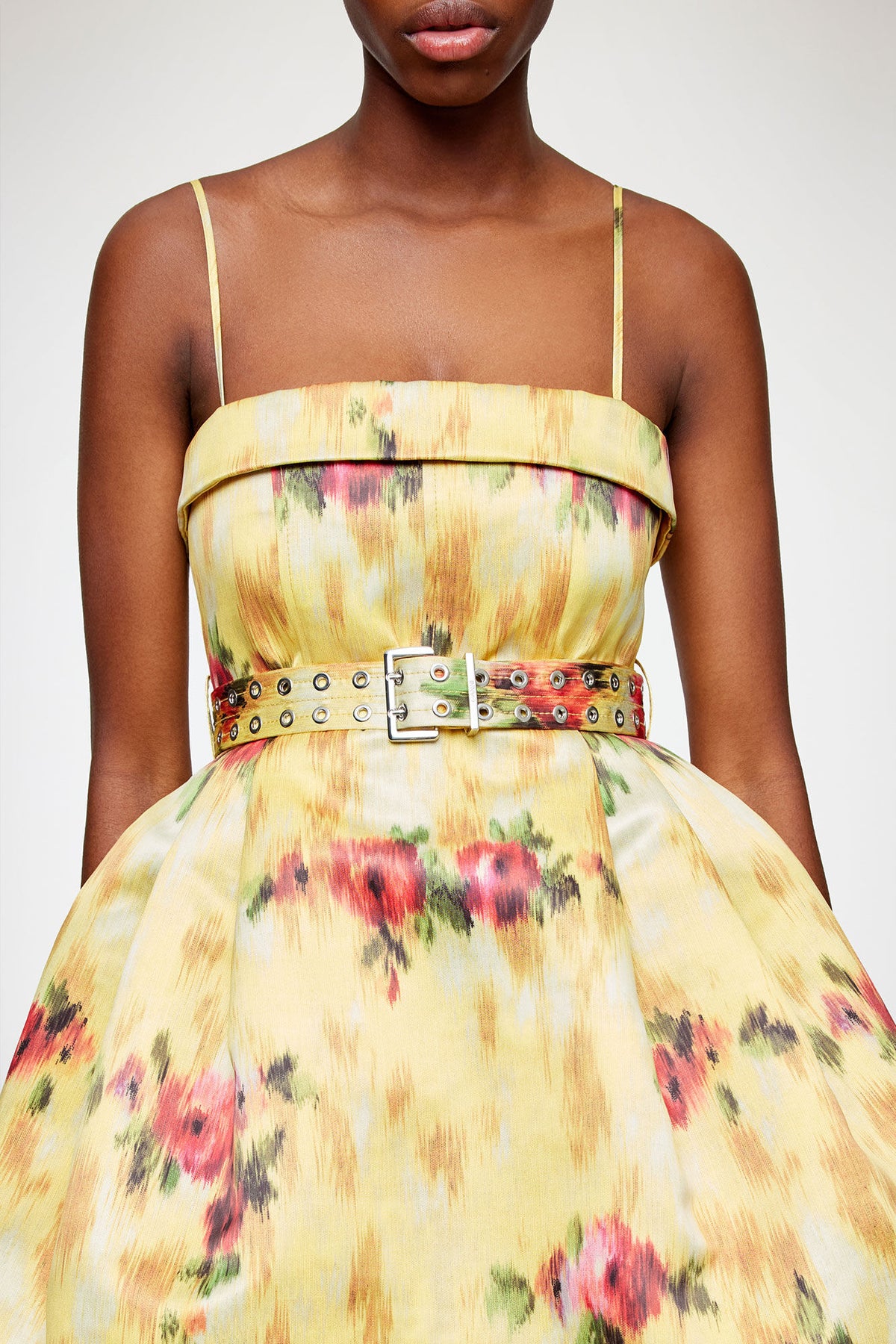 Dress in Yellow Printed Satin