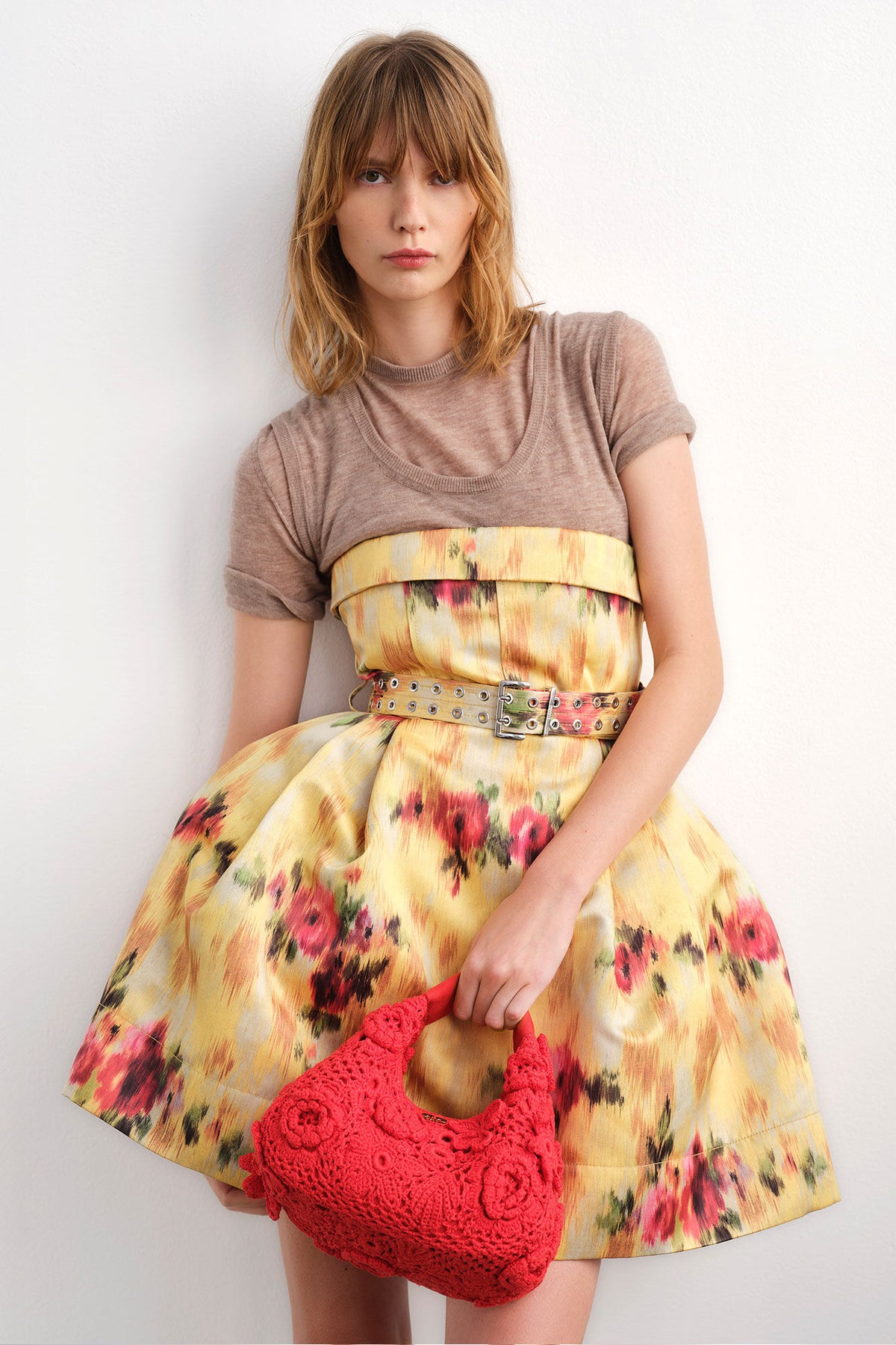 Dress in Yellow Printed Satin
