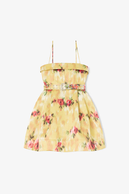 Dress in Yellow Printed Satin