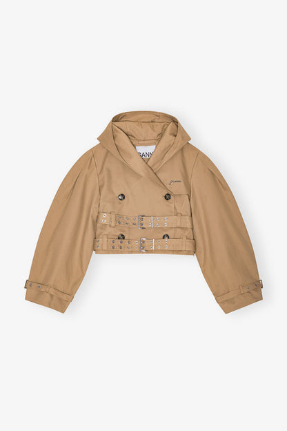 Camel Bonded Cotton Short Trench Jacket