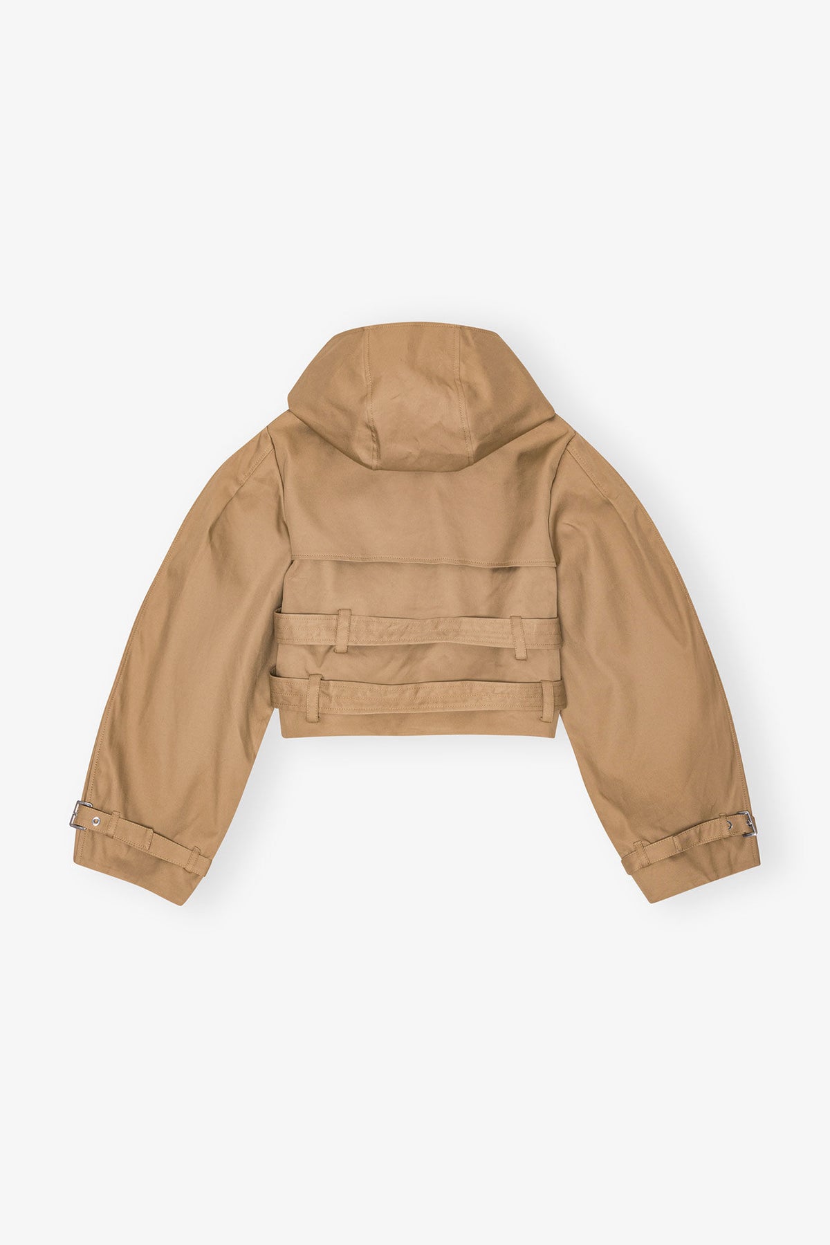 Camel Bonded Cotton Short Trench Jacket