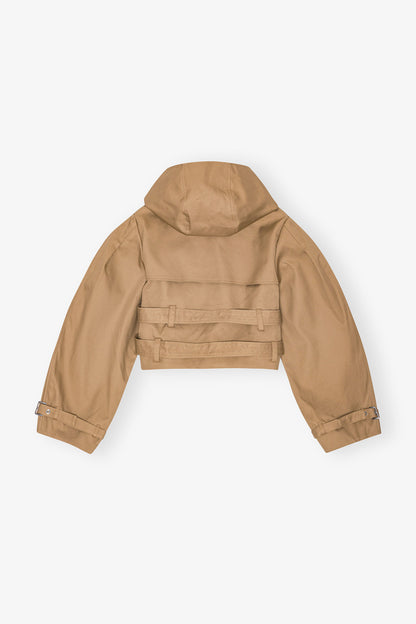 Camel Bonded Cotton Short Trench Jacket