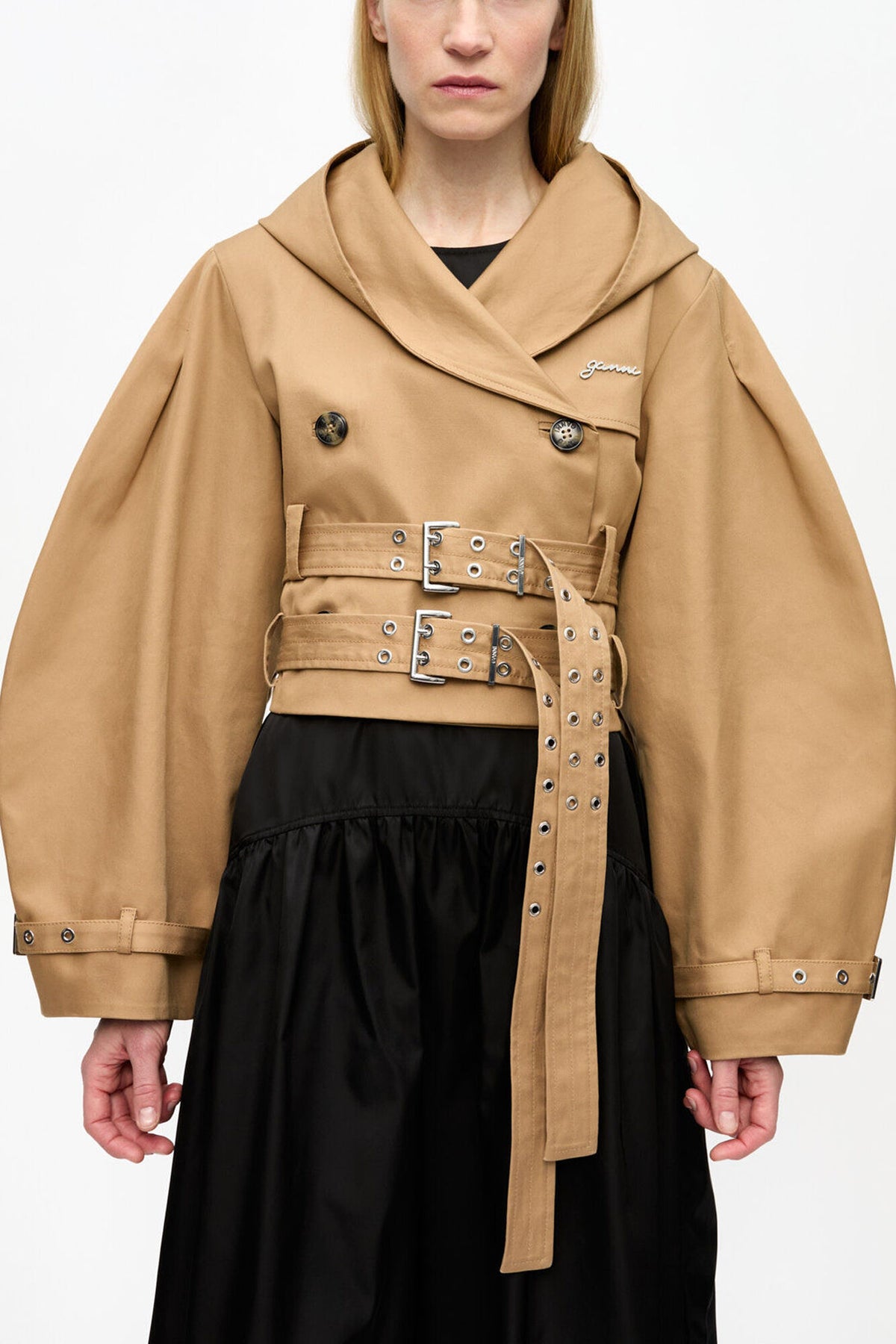 Camel Bonded Cotton Short Trench Jacket