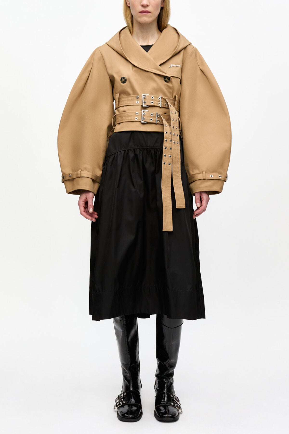 Camel Bonded Cotton Short Trench Jacket