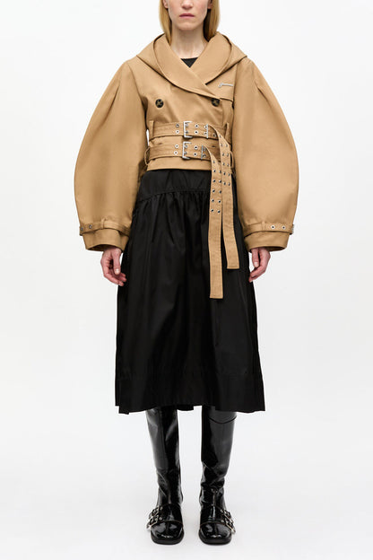 Camel Bonded Cotton Short Trench Jacket