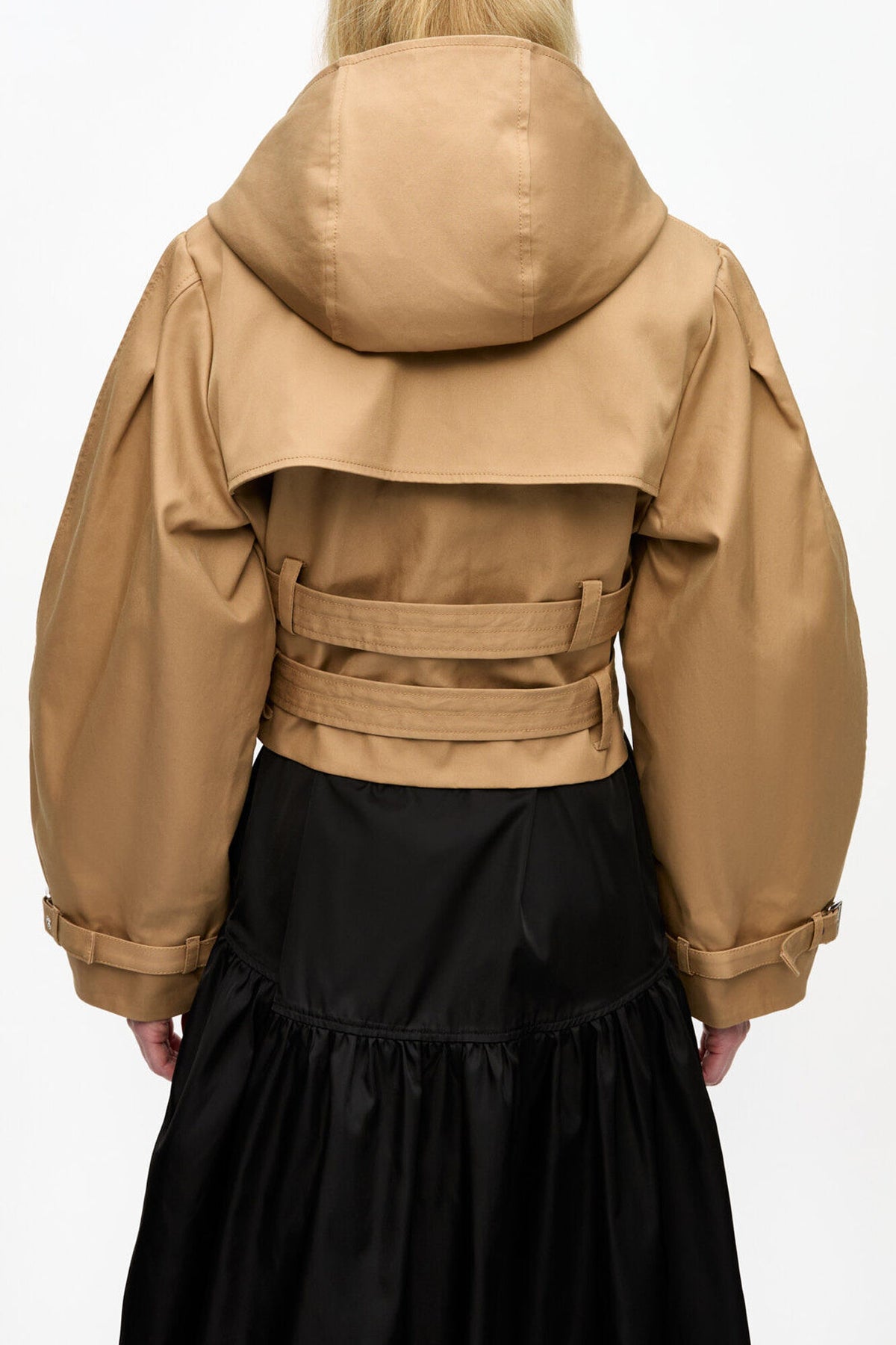 Camel Bonded Cotton Short Trench Jacket