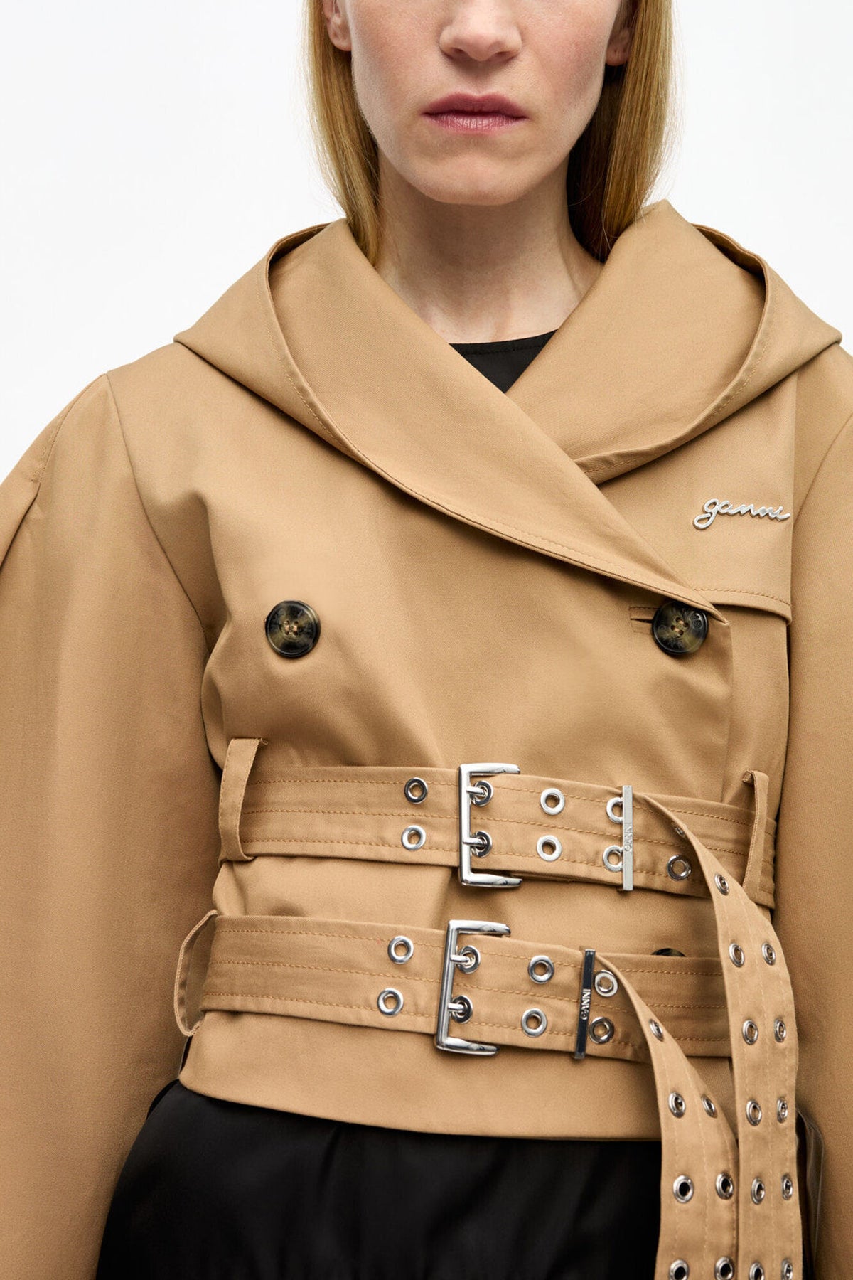 Camel Bonded Cotton Short Trench Jacket