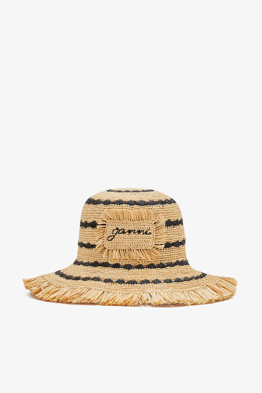 Multicolour Bucket Hat in Striped Raffia