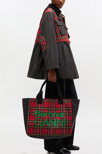 Dark Green Red Tartan Tote