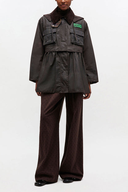 Peplum Wax Jacket in Green