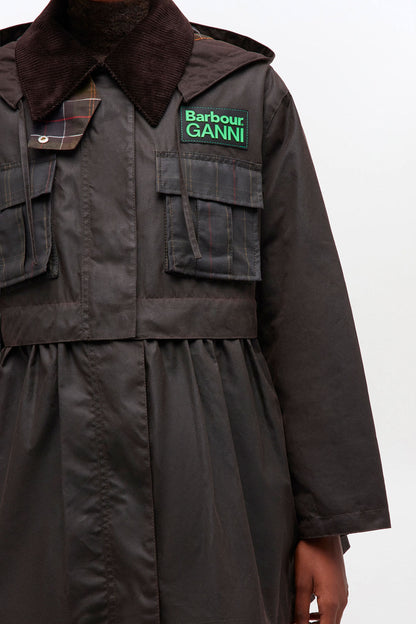 Peplum Wax Jacket in Green