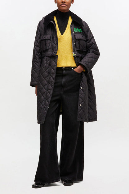 Quilted Long Coat in Black