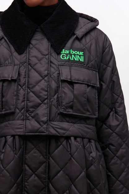 Quilted Long Coat in Black