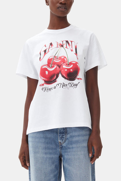 White Basic Jersey Cherry Relaxed T-shirt
