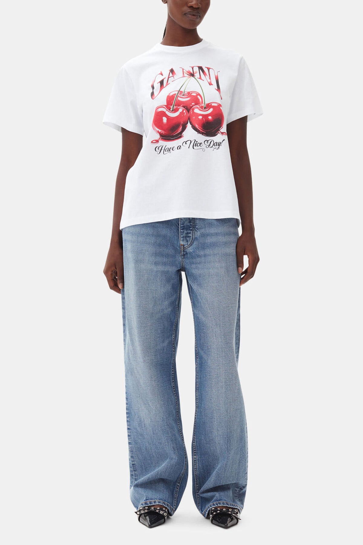 White Basic Jersey Cherry Relaxed T-shirt