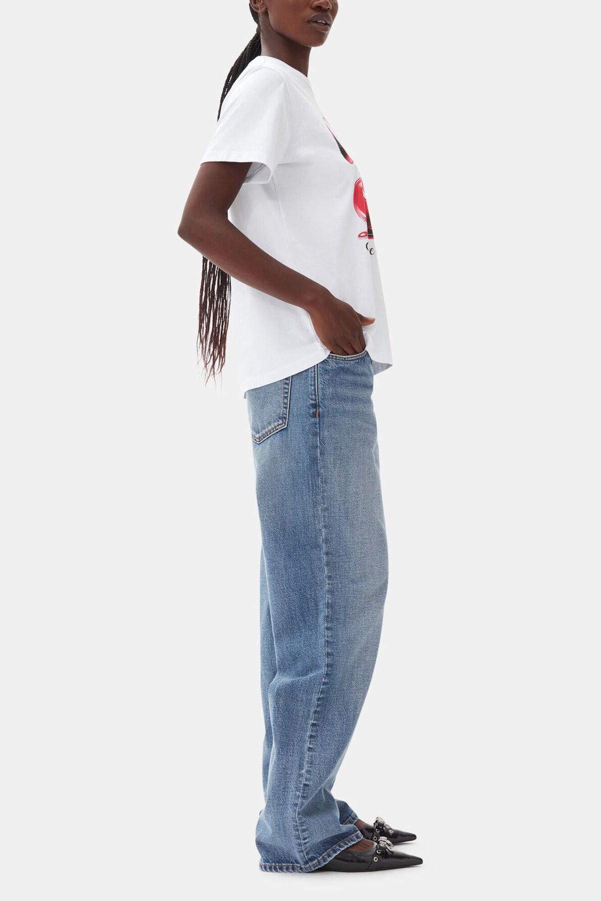 White Basic Jersey Cherry Relaxed T-shirt