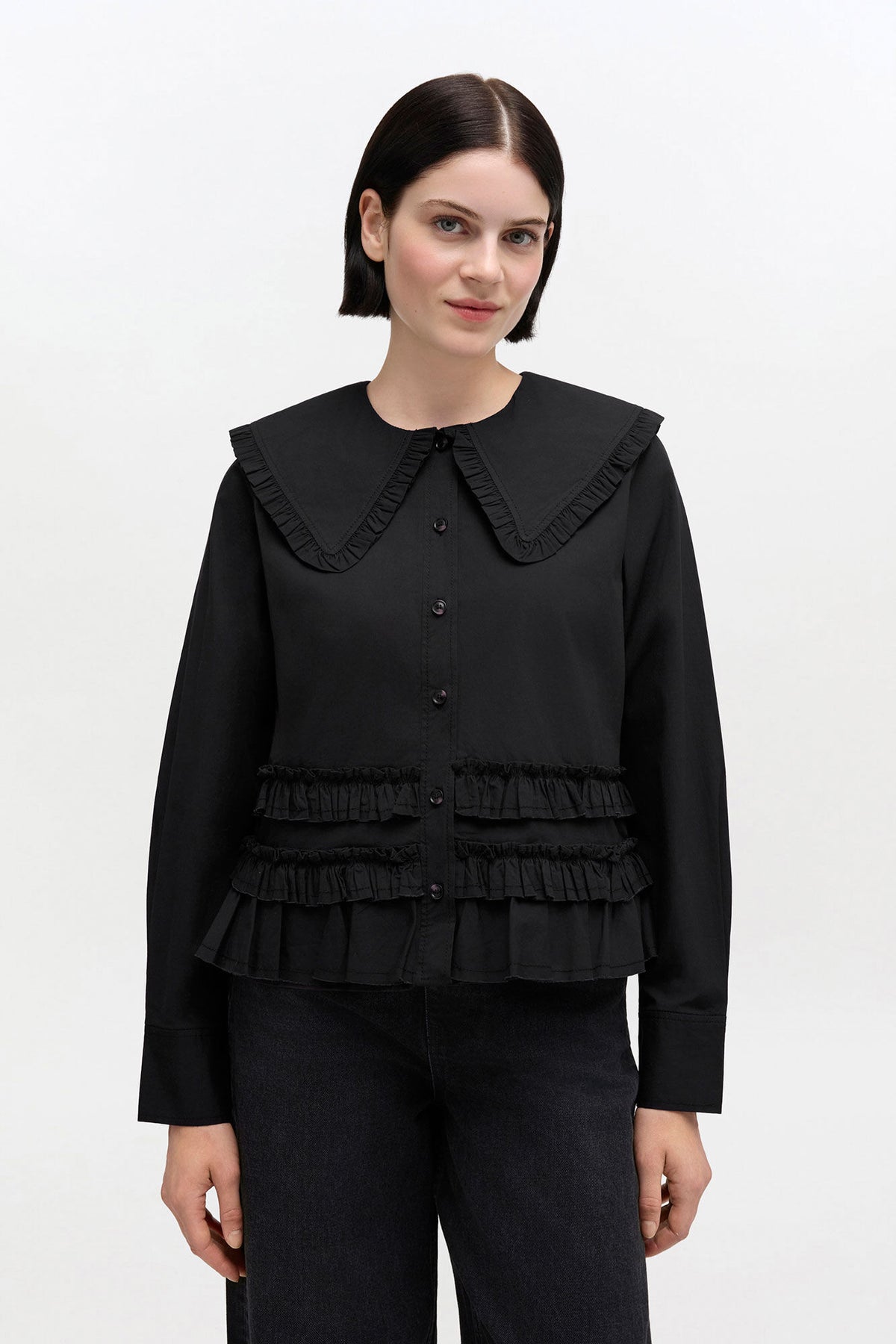Stretch Cotton Ruffle Shirt