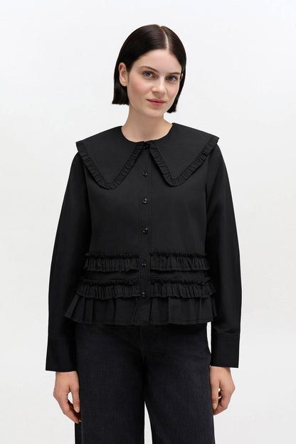 Stretch Cotton Ruffle Shirt