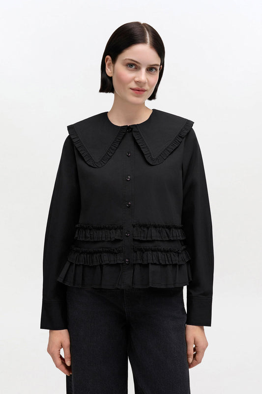 Stretch Cotton Ruffle Shirt