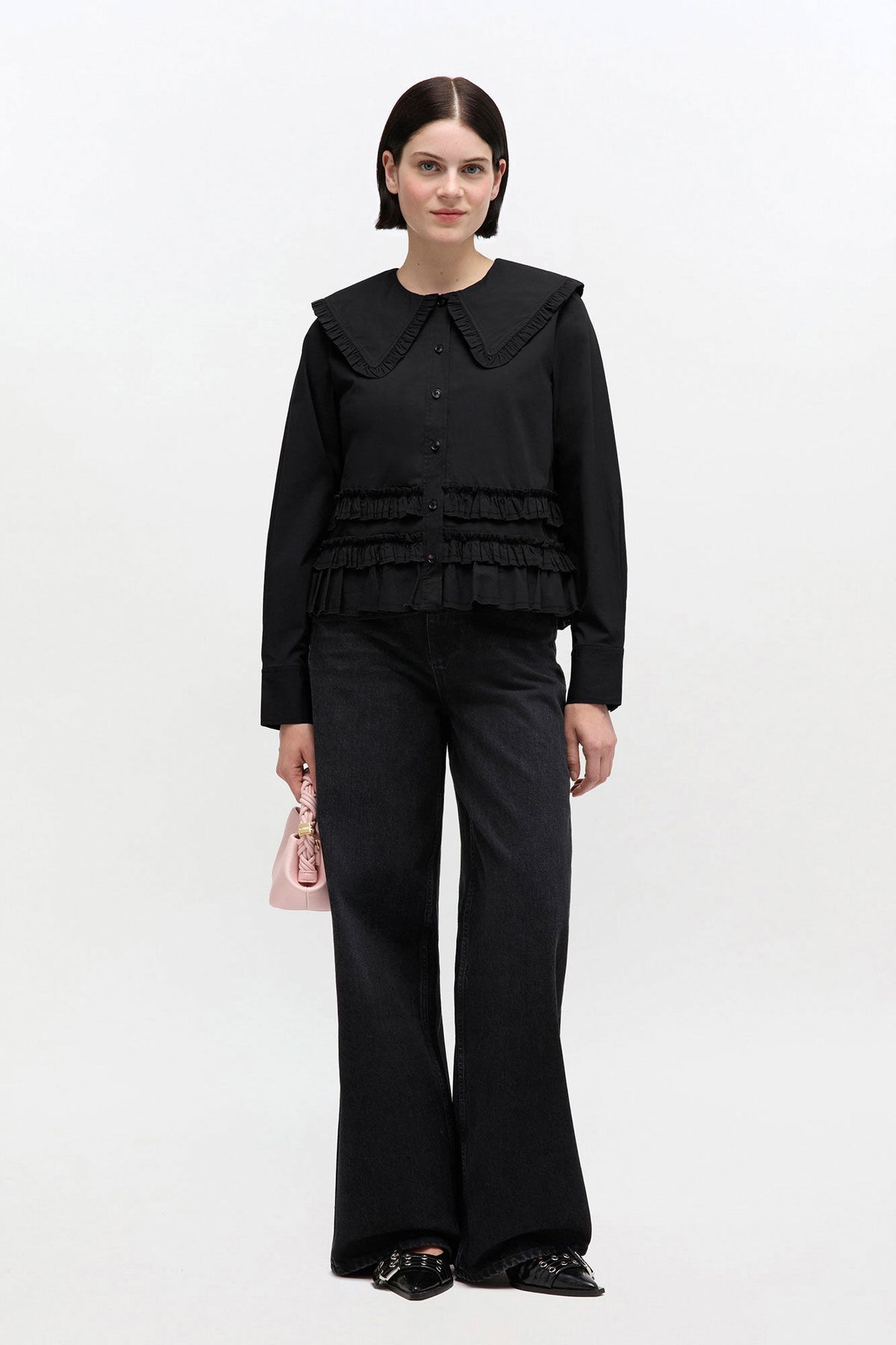Stretch Cotton Ruffle Shirt