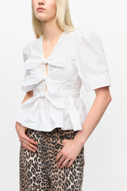 White Washed Stretch Cotton Tie Strap Blouse