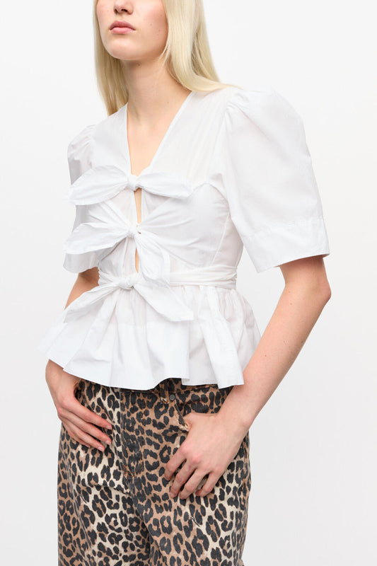 White Washed Stretch Cotton Tie Strap Blouse