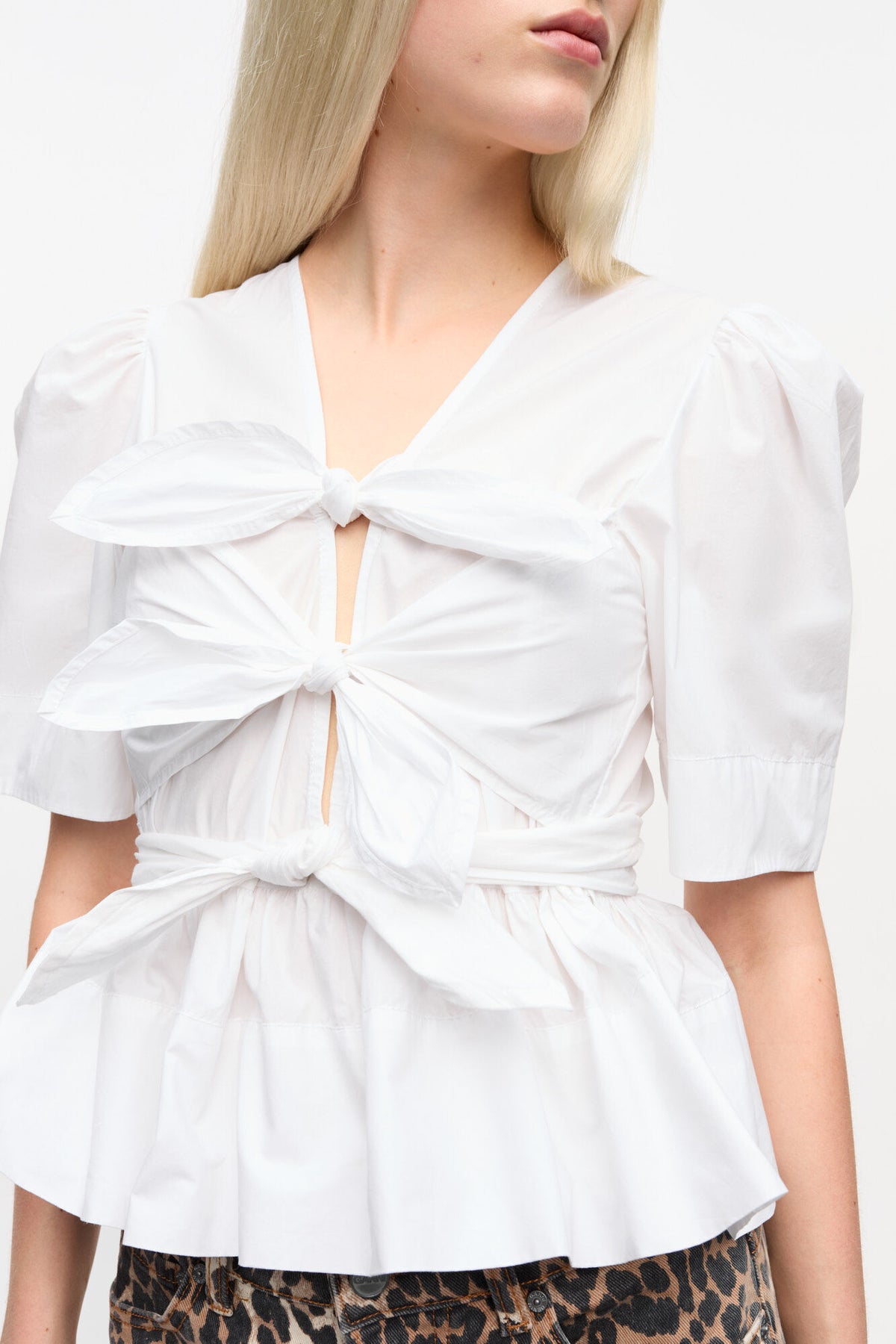 White Washed Stretch Cotton Tie Strap Blouse